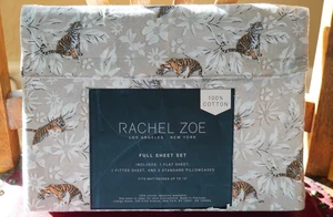 Rachel Zoe komplettes Lakenset Tigermuster auf beige weiß Blumenmuster 100% Baumwolle - neu - Bild 1 von 5