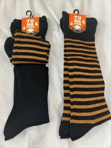 Lot Of 2 To Ma Women's Set of 2 Halloween Socks Stripped Size 9-11 New - Picture 1 of 11