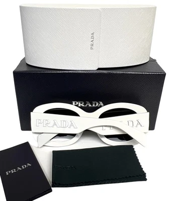 Prada SPR A13-F 142-5S0 Sunglasses Polished White White Prada Logo w/case - Image 1 of 4