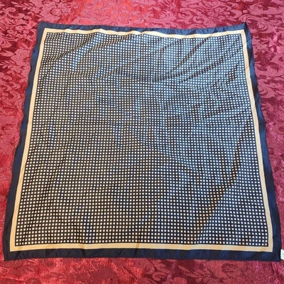 Casual Corner Blue + Beige Geometric Square Pattern 100% Polyester Bandana 20" - Image 1 of 4