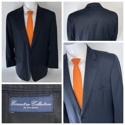 Tom James Executive Collection Blazer 44R Blue Striped Wool 2B 2V USA YGI S5-81 - Image 1 of 4