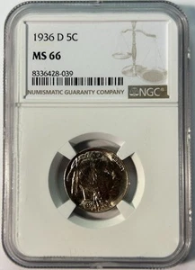 1936-D 5C BUFFALO Nickel NGC MS66 - Bright White Nice Luster - Picture 1 of 4