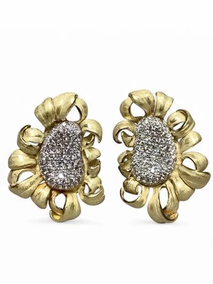 Annamaria Cammilli 18K Pavé Diamond Flowing Ribbon Omega Back Huggie Earrings  - Image 1 of 4