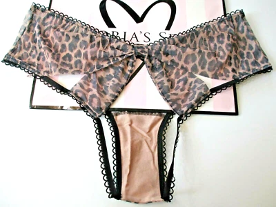 VICTORIA'S SECRET VERY SEXY Cheeky Panty VS Open Back Bow M Leopard Mesh NWT - Image 1 of 4