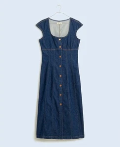 Madewell Denim Midikleid mit eckigem Ausschnitt in Benton-Waschung Gr. L 14 (passt 12) Neu mit Etikett - Bild 1 von 1