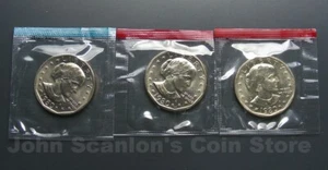 1980 P,D&S Susan B Anthony Dollars 3-Coin Set (In Mint Cello) BU - Picture 1 of 2