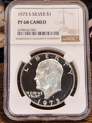 1973 S Eisenhower Proof, NGC Graded PF 68 CAMEO, 005 Cover