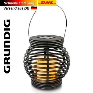 GRUNDIG LED Solar Laterne Polyrattan mit Flackereffekt, Henkel f. Balkon Terasse - Bild 1 von 6