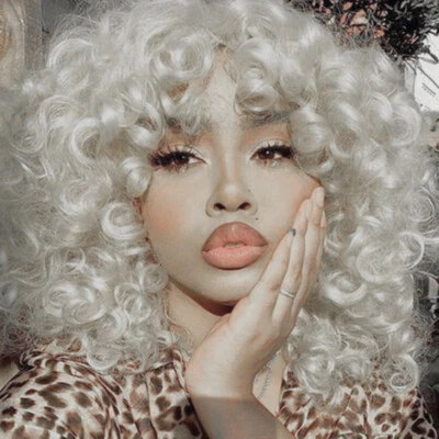 Pelucas cortas afro rizadas platino rubias peluca sintética resistente al calor moda fiesta Foto 1 de 4