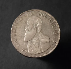 1865 Bolivia 1 Melgarejo, Famous General Melgarejo Silver Peso, VF+/XF- KM#146 - Picture 1 of 9