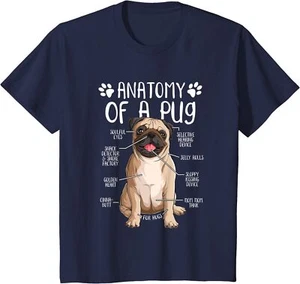 Funny Anatomy Pug Dog Pug Lover Gift Youth Unisex T-shirt - Picture 1 of 8