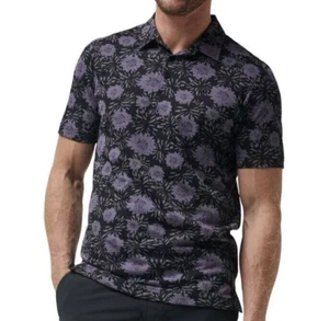 TRAVIS MATHEW Not Happening Polo Men S Floral Print Shirt Black Purple NEW - Picture 1 of 10