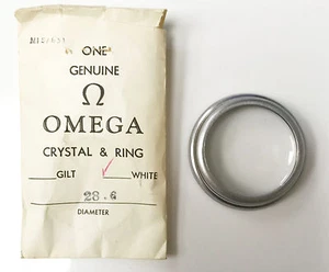OMEGA MIS /631 GENUINE ACRYLIC CRYSTAL WHITE SILVER TONE TENSION RING 28.6MM NOS - Picture 1 of 4