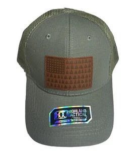 HIGHLAND TACTICAL Men's Hat, Olive US FLAG W/HT EMBROIDERY - PUFF TRUCKER MESH - Picture 1 of 6