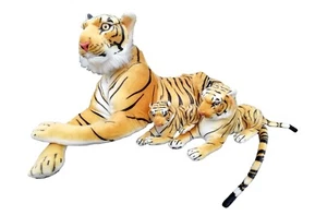 3er Set Plüschtier Brauner Tiger Familie Mama Baby Kuscheltier Raubkatze - Bild 1 von 4