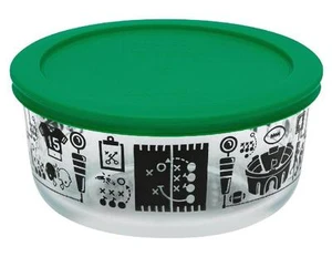 Pyrex FOOTBALL FANATIC 4 Cup STORAGE BOWL Stadium Field Goalposts Helmets Jersey - Picture 1 of 2