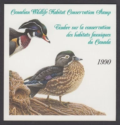 FWH6 1990 PATOS DE MADERA POR MICHAEL DUMAS, CONSERVACIÓN FEDERAL DE VIDA SILVESTRE Y SELLO Foto 1 de 2