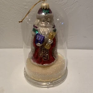 Christmas Ornament Hand Crafted Glass Blown Vintage Glitter Santa 4" - Picture 1 of 9