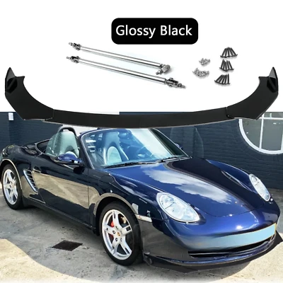 Gloss Front Bumper Lip Splitter Spoiler +2 Strut Rods For Porsche Boxster 04-08 Foto 1 de 4