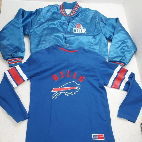 Vintage Buffalo Bills Chalk Line 90’s NFL Blue Satin Jacket Coat Size Large Lot Cover