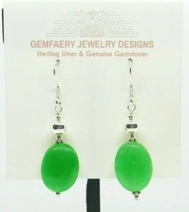 Sterling Silver Natural Green JADE Gemstone Dangle Earrings #6351...Handmade USA - Picture 1 of 6