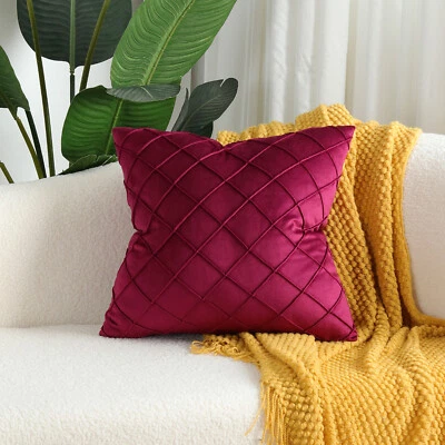 12" 16" 18" 20" 22" 24" Velvet Checked Solid Cushion Cover Tartan Pillow Case US - Image 1 of 4