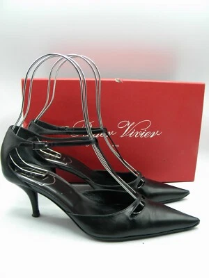 ROGER VIVIER Paris Black Leather Décolleté Kitten T-Strap Pump Size 6.5 - Image 1 of 4