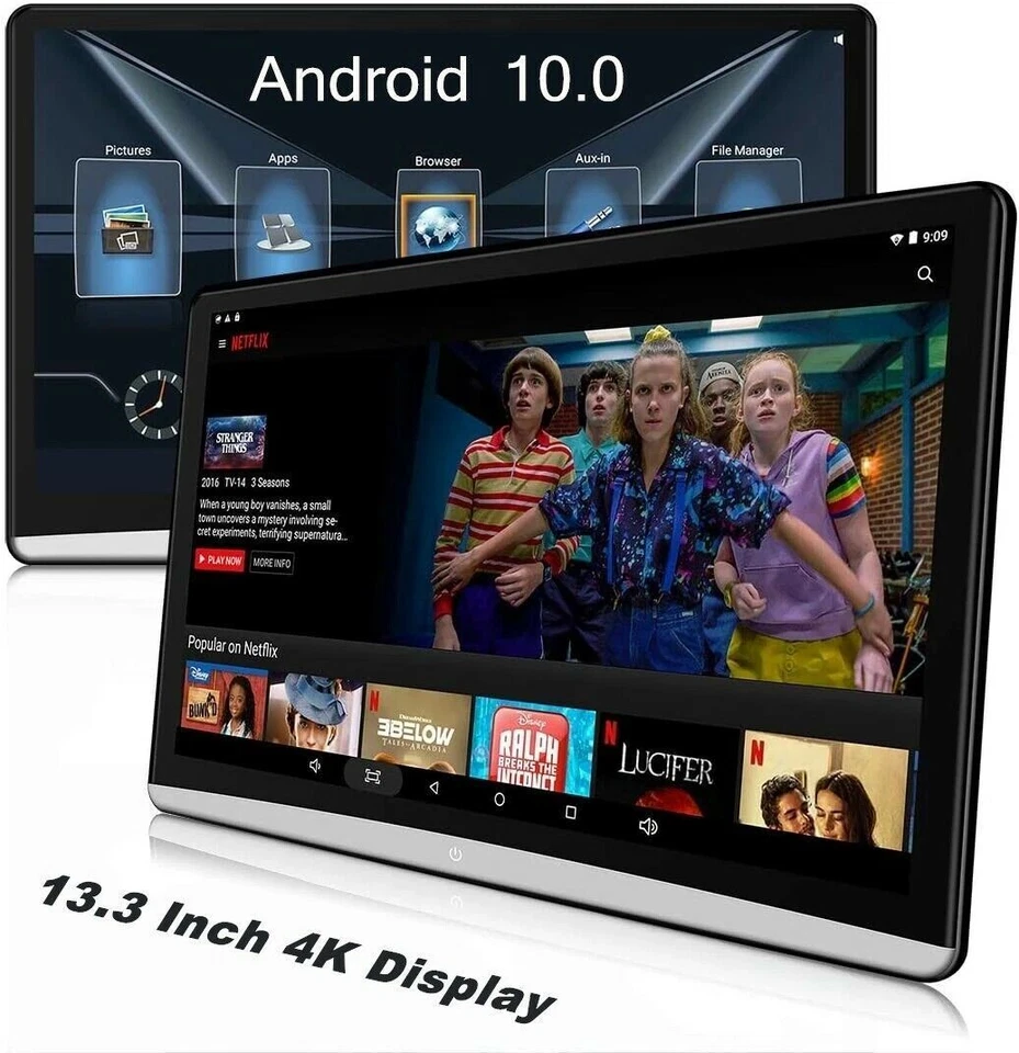 2X 13.3"Android 10.0 Car Headrest Monitor 1080P Touch Screen WIFI BT HDMI FM MP5 - Image 1 of 4