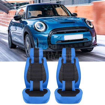 Juego completo de 2 fundas de asiento de coche de cuero para Mini Cooper 2002-2023 delanteras azules Foto 1 de 4
