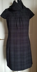 Esprit Dress Women Classic Short Sleeve Grey Winter Check Cowl Neck Lined Sz 8 - Picture 1 of 6
