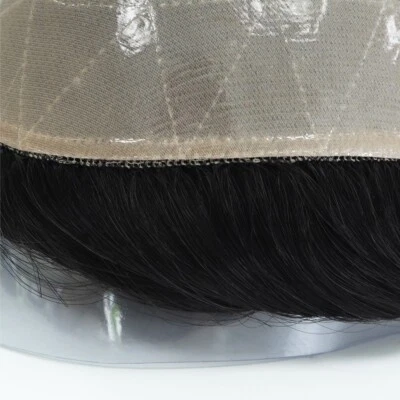 Men Toupee Human Smooth Hair Replacement System Durable Mono Lace Poly Hairpiece - Image 1 of 4