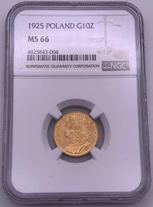 1925 Poland Gold 10 Zlotych NGC MS-66 - Picture 1 of 2