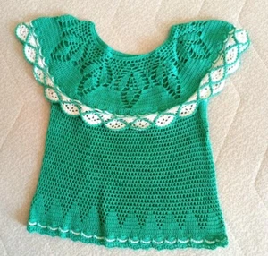 Knitted children's dress for girls handmade green for 3-6 years - Picture 1 of 8