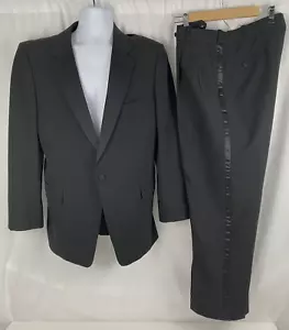 Men's Black Tuxedo Jacket w/ Satin Notch Lapels & Pleated Pants, 41R, 32-34W - Picture 1 of 19