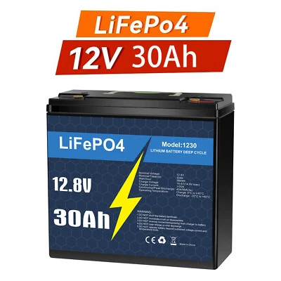 12V 30Ah LiFePO4 Lithium Deep Cycle Battery for Solar, RV, Scooter, Marine