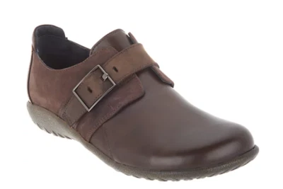 Naot - Leather Flat Loafer Shoes with Buckle Detail - Tane - Brown - Image 1 of 4