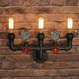 Industrial Steampunk Pipe Wall Sconces Multi Head Wall Lighting Fixture  - Picture 1 of 13