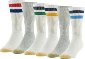 Gold Toe Mens Cotton Crew Socks- White with Colored Stripes - Picture 1 of 6