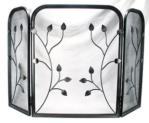 VINTAGE METAL ART LEAF 3 PANEL FOLDING FIRE PLACE FIREPLACE MESH SCREEN DOOR - Picture 1 of 6