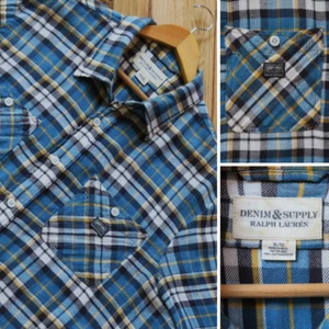 DENIM & SUPPLY Ralph Lauren Herren XL blau kariert Flanellhemd Knopfleiste Preppy - Bild 1 von 6