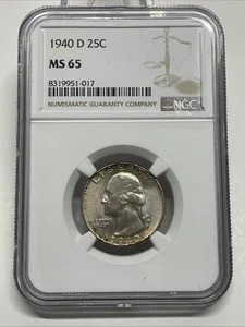 1940-D Washington Silver Quarter 25c NGC MS65 Great Coin - Picture 1 of 6
