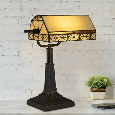 Bankers Lamp Tiffany Table Desk Lamp Stained Glass Vintage Look Mission Style - Image 1 of 4