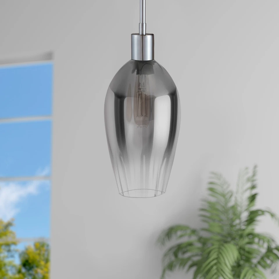 Silver Smoked Glass Cloche Pendant Light - Bloomfield NYM041