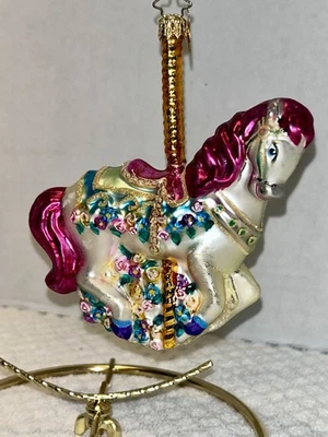 Christopher Radko Dream Carousel Horse Pink Mane Christmas Ornament 5.5” - Image 1 of 4
