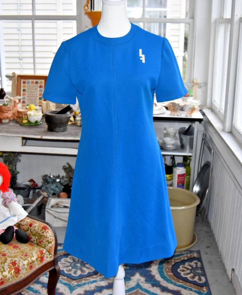 Vintage 1950s-1960's 1 Piece Aqua Leslie Fay Knits Dress Visible Stitch Medium - Image 1 of 4