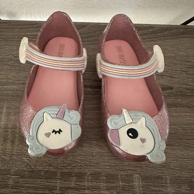 Mini Melissa Rosa Brillante Unicornio Zapatos de Vestir Niños Talla 6 Foto 1 de 4