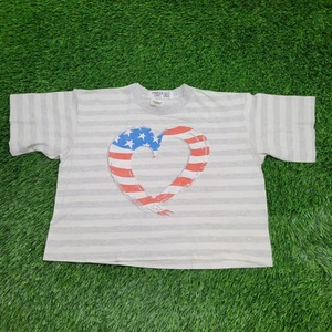 Vintage 80s USA Flag Heart Crop-Top Shirt Womens XL 22x19 - Picture 1 of 16