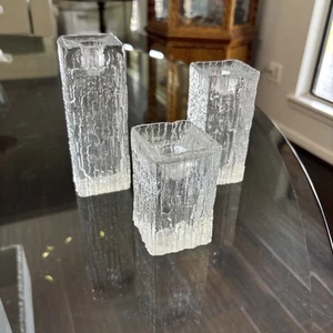 Nybro Sweden Crystal Candlesticks Set Of 3 - Picture 1 of 6