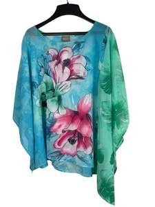 Poncho da spiaggia asimmetrico Chico's tropicale floreale trasparente S/M nuovo con etichette prezzo al dettaglio consigliato dal produttore $64 - Foto 1 di 12