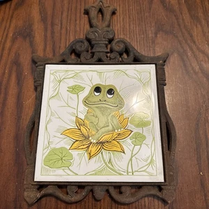 Vth 70's Sears Roebuck Neil the Frog Cast Iron Ceramic Tile Trivet Metal Hanger - Picture 1 of 5